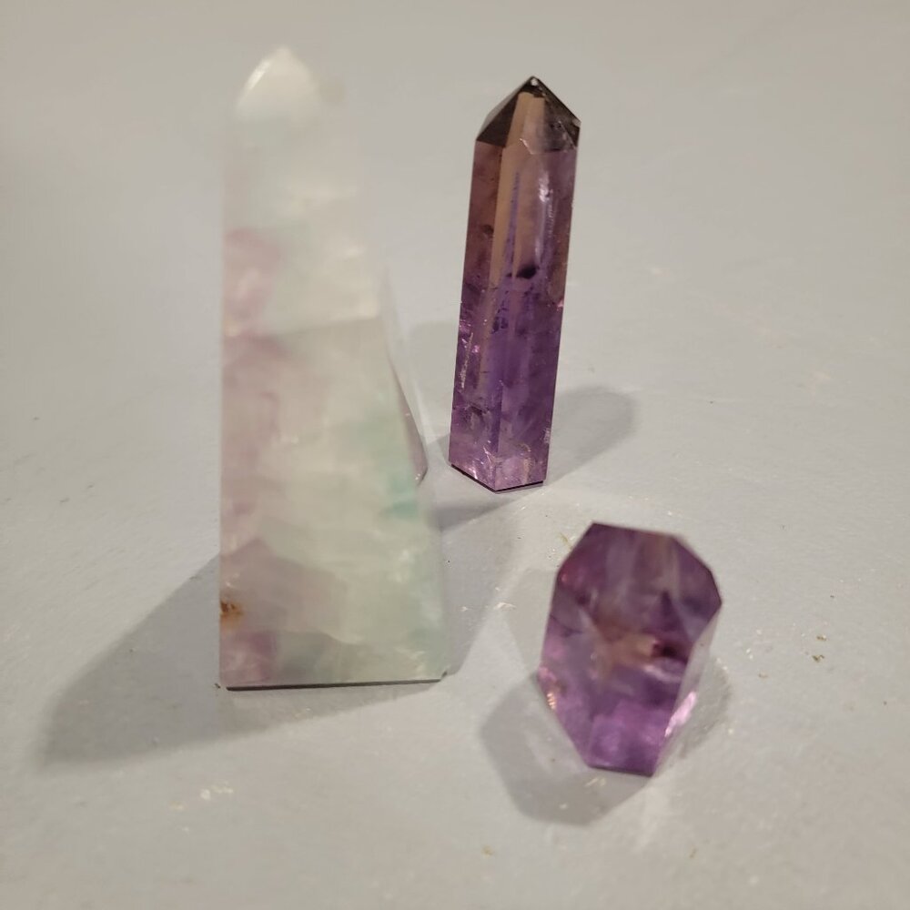 Assorted Cut Crystals - 3! Purple, Cream & Green. Beautiful! Healing Property! - Picture 2 of 2